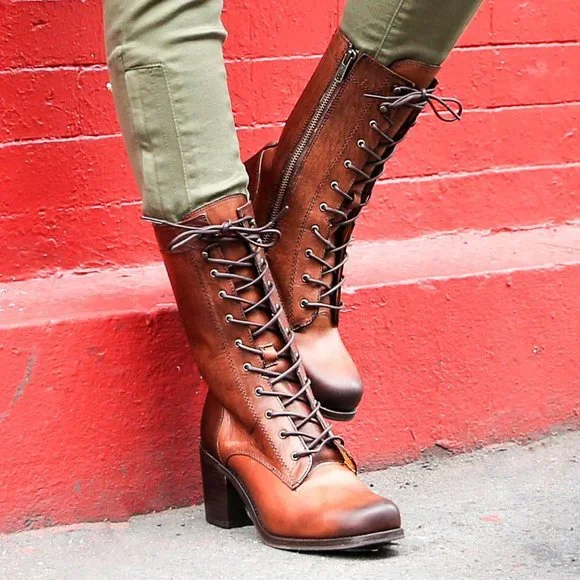 $429 Frye Kendall Lace Up Brown Genuine Leather Mid-Calf Heeled ZipUp Ankle  Boot